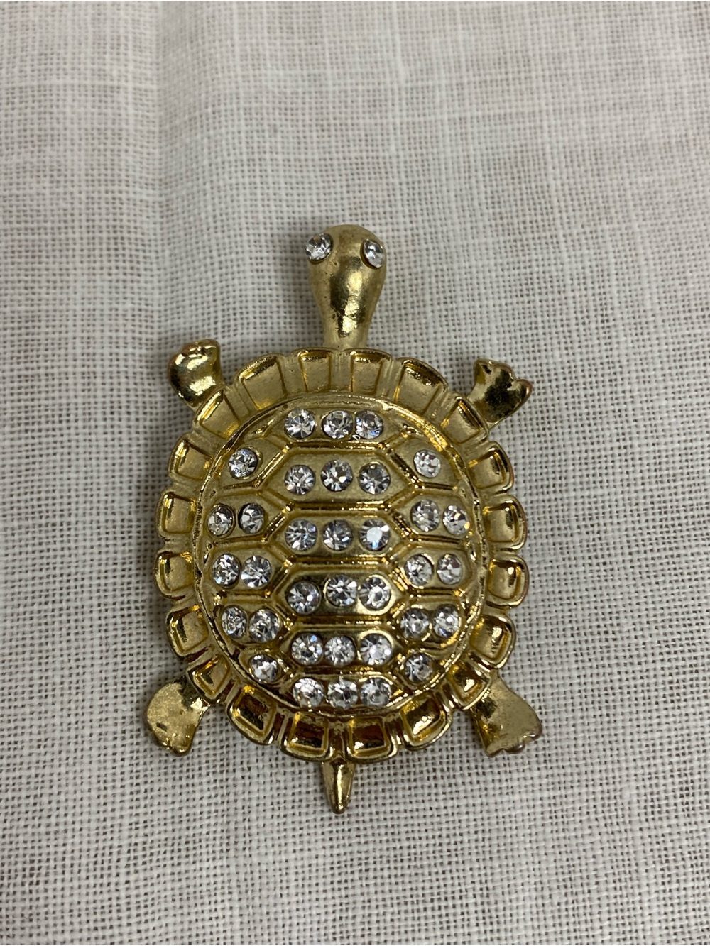 Sea Turtle Pendant Gold Tone Rhinestone Clear Crystal Charm